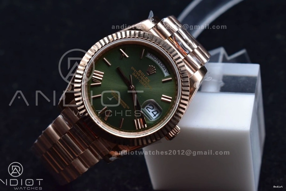 RG DayDate GMF Dial 40 Markers Roman President Green Weighted Steel Tungsten V2 A2836 Bracelet 904L on 1109